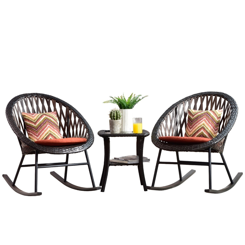Ensemble bistrot OVIOS 3 pièces avec chaises à bascule et table basse en verre