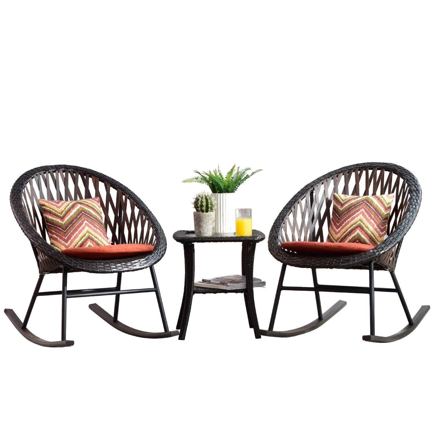 Ensemble bistrot OVIOS 3 pièces avec chaises à bascule et table basse en verre