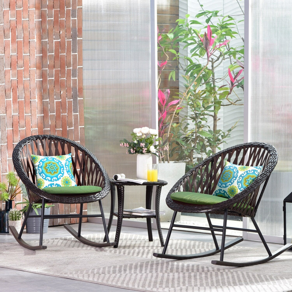 Ensemble bistrot OVIOS 3 pièces avec chaises à bascule et table basse en verre