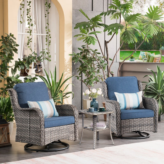Ensemble de 3 chaises pivotantes en osier pour patio OVIOS