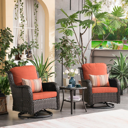 Ensemble de 3 chaises pivotantes en osier pour patio OVIOS