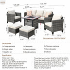 Ensemble de conversation extérieur en osier OVIOS 6 pièces avec foyer de 30