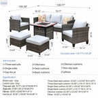Ensemble de conversation extérieur en osier OVIOS 6 pièces avec foyer de 30
