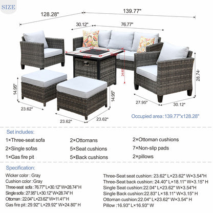 Ensemble de conversation extérieur en osier OVIOS 6 pièces avec foyer de 30