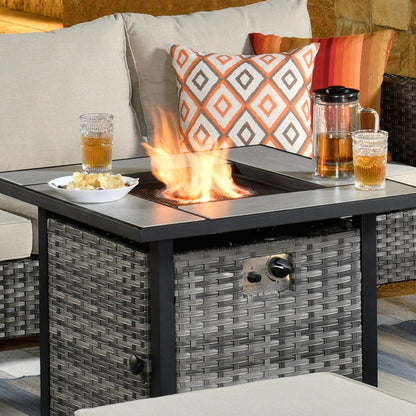 Ensemble de conversation extérieur en osier OVIOS 6 pièces avec foyer de 30