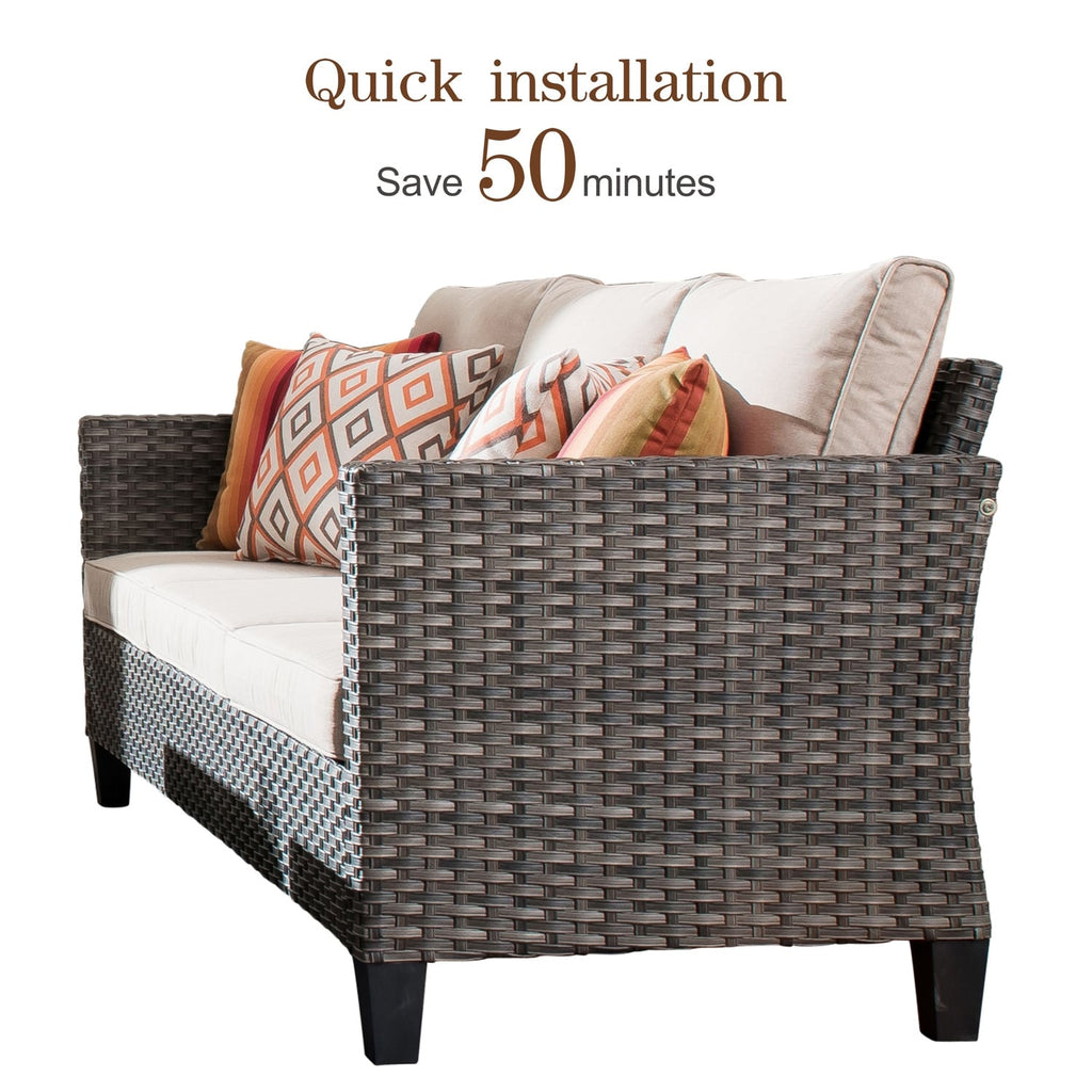 Ensemble de conversation extérieur en osier OVIOS 6 pièces avec foyer de 30