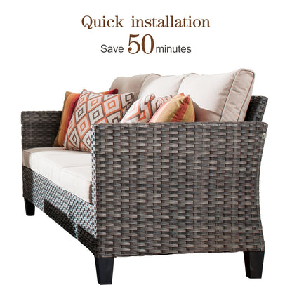 Ensemble de conversation extérieur en osier OVIOS 6 pièces avec foyer de 30