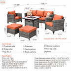 Ensemble de conversation extérieur en osier OVIOS 6 pièces avec foyer de 30