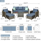 Ensemble de conversation extérieur OVIOS 6 pièces en osier avec table à plateau en verre