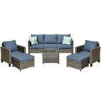 Ensemble de conversation extérieur OVIOS 6 pièces en osier avec table à plateau en verre