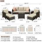 Ensemble de conversation extérieur OVIOS 6 pièces en osier avec table à plateau en verre