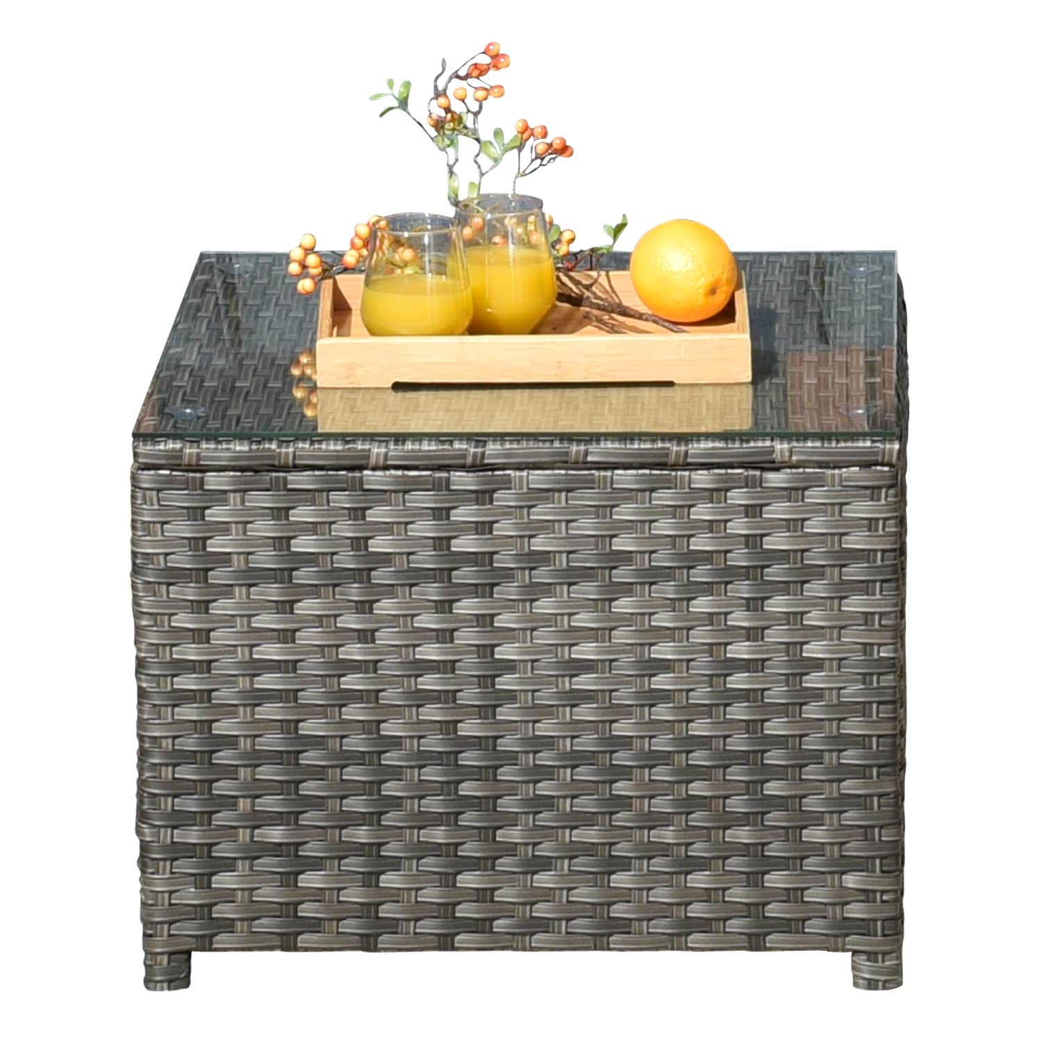 Ensemble de conversation extérieur OVIOS 6 pièces en osier avec table à plateau en verre