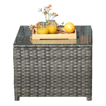 Ensemble de conversation extérieur OVIOS 6 pièces en osier avec table à plateau en verre