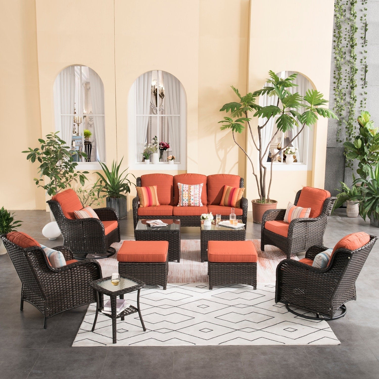 Ensemble de 10 chaises pivotantes de patio OVIOS avec tables