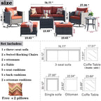 Ensemble de meubles de patio OVIOS 7 pièces en osier avec chaises pivotantes à bascule