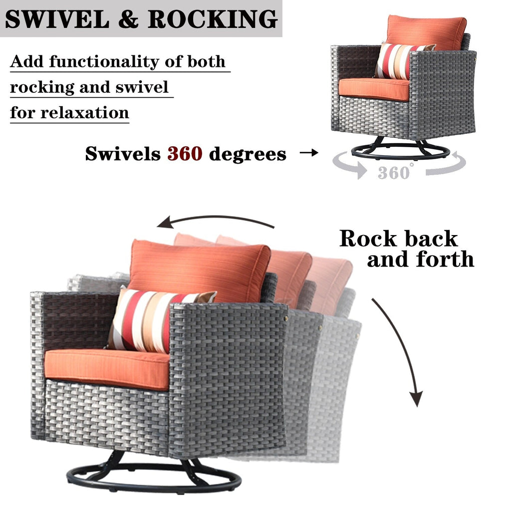 Ensemble de meubles de patio OVIOS 7 pièces en osier avec chaises pivotantes à bascule