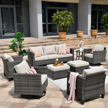 Ensemble de meubles de patio OVIOS 8 pièces en osier avec chaises pivotantes
