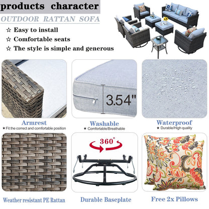 Ensemble de meubles de patio OVIOS 8 pièces en osier avec chaises pivotantes