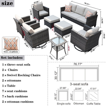 Ensemble de meubles de patio OVIOS 8 pièces en osier avec chaises pivotantes