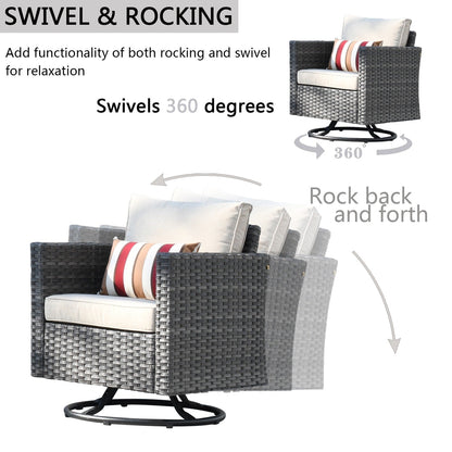 Ensemble de canapés de patio OVIOS 6 pièces en osier avec chaises berçantes pivotantes