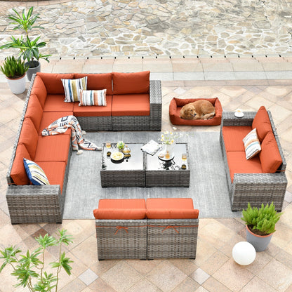 Ensemble de meubles de patio en osier OVIOS, 12 pièces, avec bras larges et table