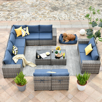 Ensemble de meubles de patio en osier OVIOS, 12 pièces, avec bras larges et table