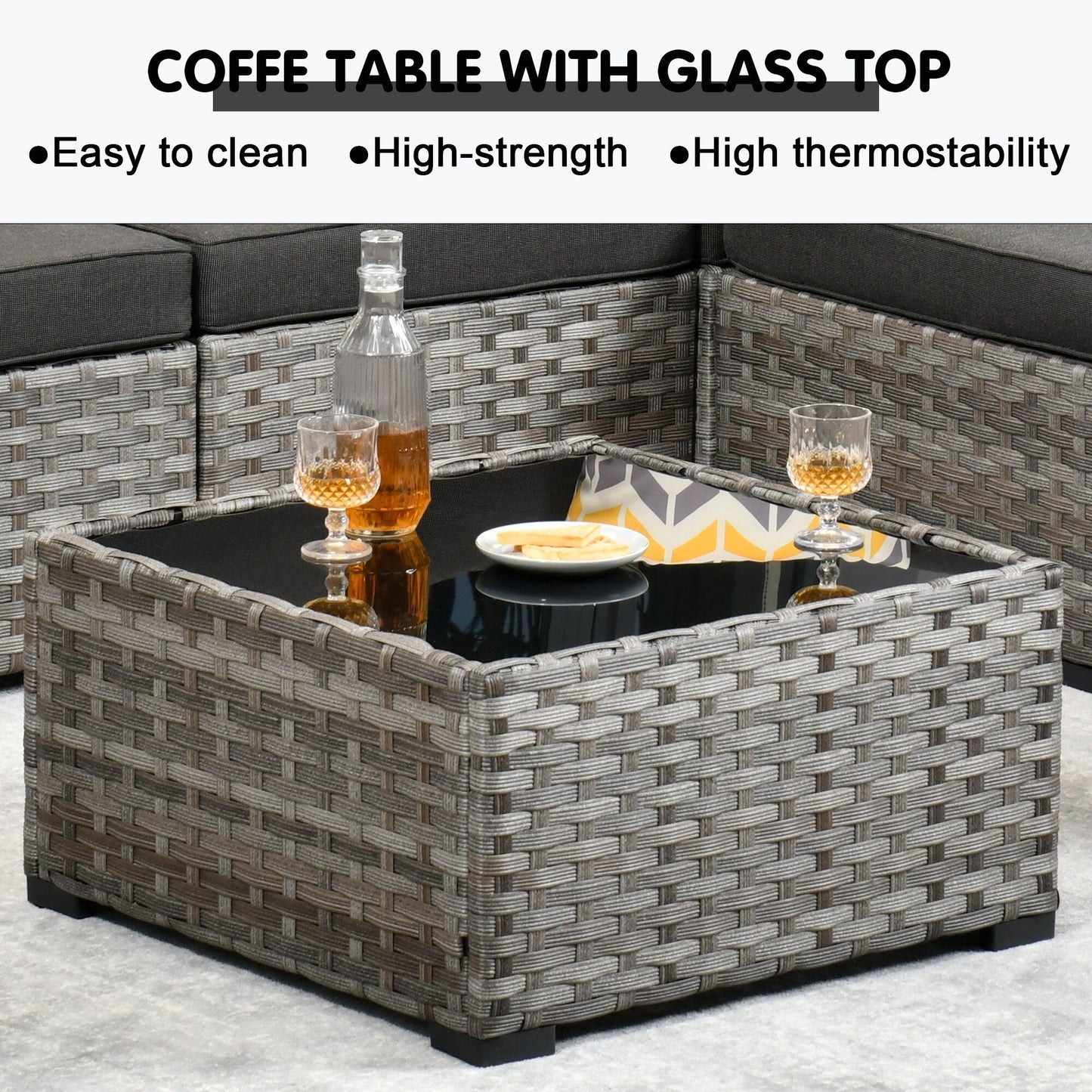 Ensemble de meubles de patio en osier OVIOS, 12 pièces, avec bras larges et table