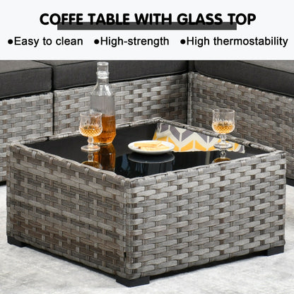 Ensemble de meubles de patio en osier OVIOS, 12 pièces, avec bras larges et table