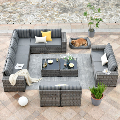 Ensemble de meubles de patio en osier OVIOS, 12 pièces, avec bras larges et table