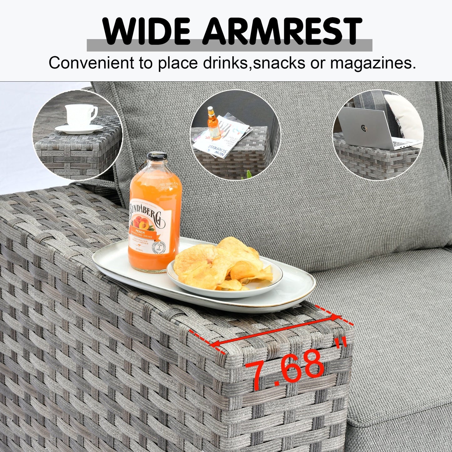 Ensemble de meubles de patio en osier OVIOS, 12 pièces, avec bras larges et table