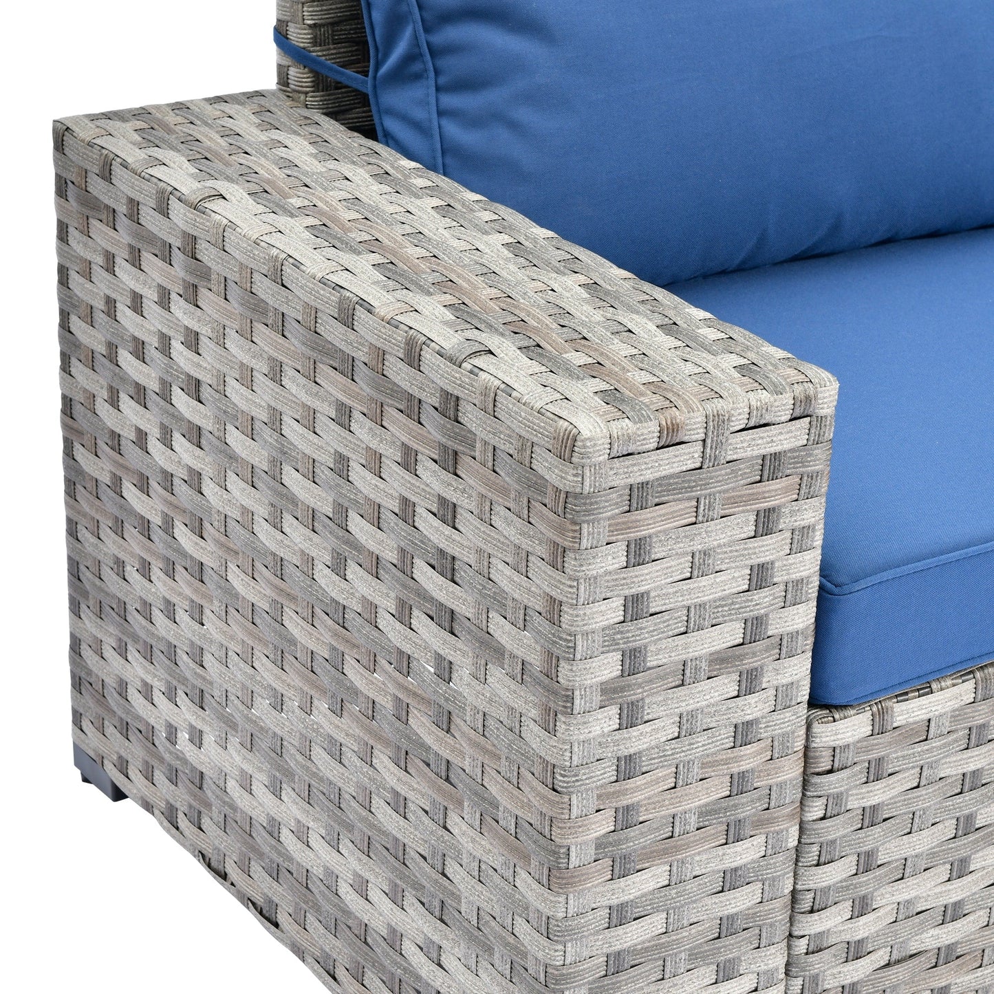 Ensemble de meubles de patio en osier OVIOS, 6 pièces, avec bras larges et table