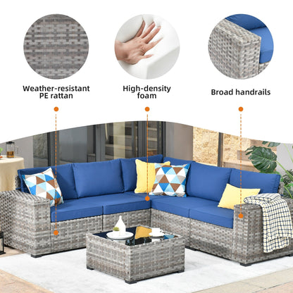Ensemble de meubles de patio en osier OVIOS, 6 pièces, avec bras larges et table