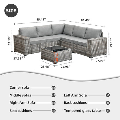 Ensemble de meubles de patio en osier OVIOS, 6 pièces, avec bras larges et table