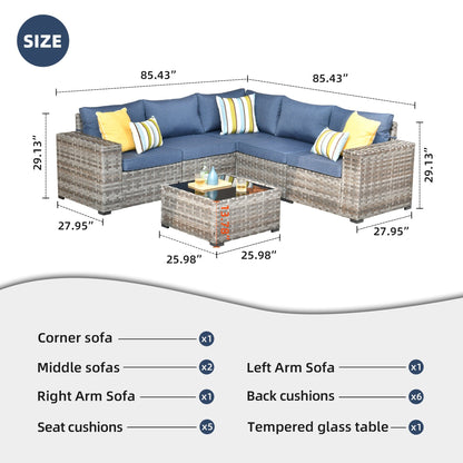 Ensemble de meubles de patio en osier OVIOS, 6 pièces, avec bras larges et table