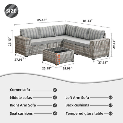 Ensemble de meubles de patio en osier OVIOS, 6 pièces, avec bras larges et table