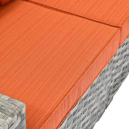 Ensemble de meubles de patio en osier OVIOS, 6 pièces, avec bras larges et table
