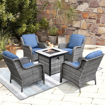 Ensemble de 5 chaises de patio en osier OVIOS avec table à feu de 30 pouces