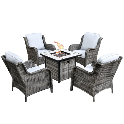 Ensemble de 5 chaises de patio en osier OVIOS avec table à feu de 30 pouces