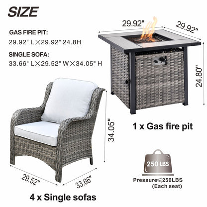Ensemble de 5 chaises de patio en osier OVIOS avec table à feu de 30 pouces
