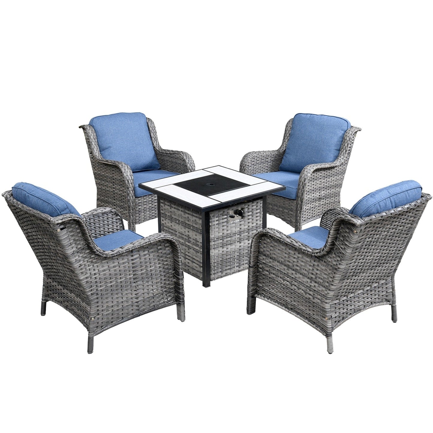 Ensemble de 5 chaises de patio en osier OVIOS avec table à feu de 30 pouces