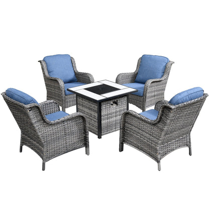 Ensemble de 5 chaises de patio en osier OVIOS avec table à feu de 30 pouces