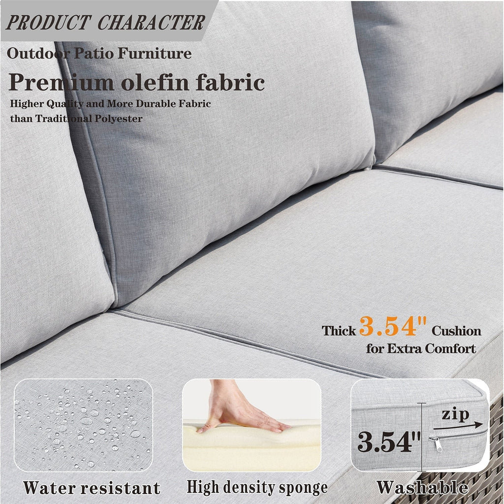 Ensemble de meubles de patio OVIOS en osier gris 8 pièces avec foyer