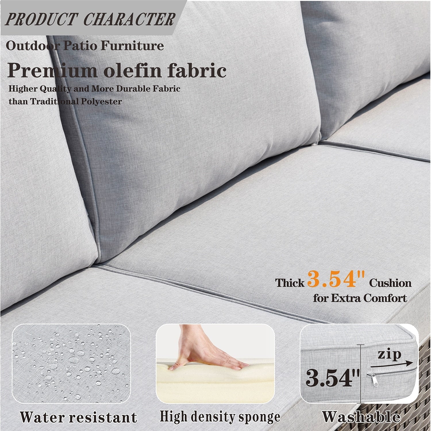 Ensemble de meubles de patio OVIOS en osier gris 8 pièces avec foyer
