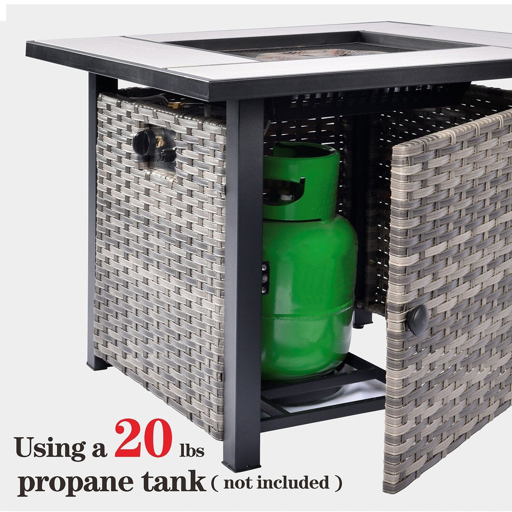 Ensemble de meubles de patio OVIOS en osier gris 8 pièces avec foyer