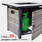 Ensemble de meubles de patio OVIOS en osier gris 8 pièces avec foyer