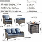 Ensemble de meubles de patio OVIOS en osier gris 8 pièces avec foyer