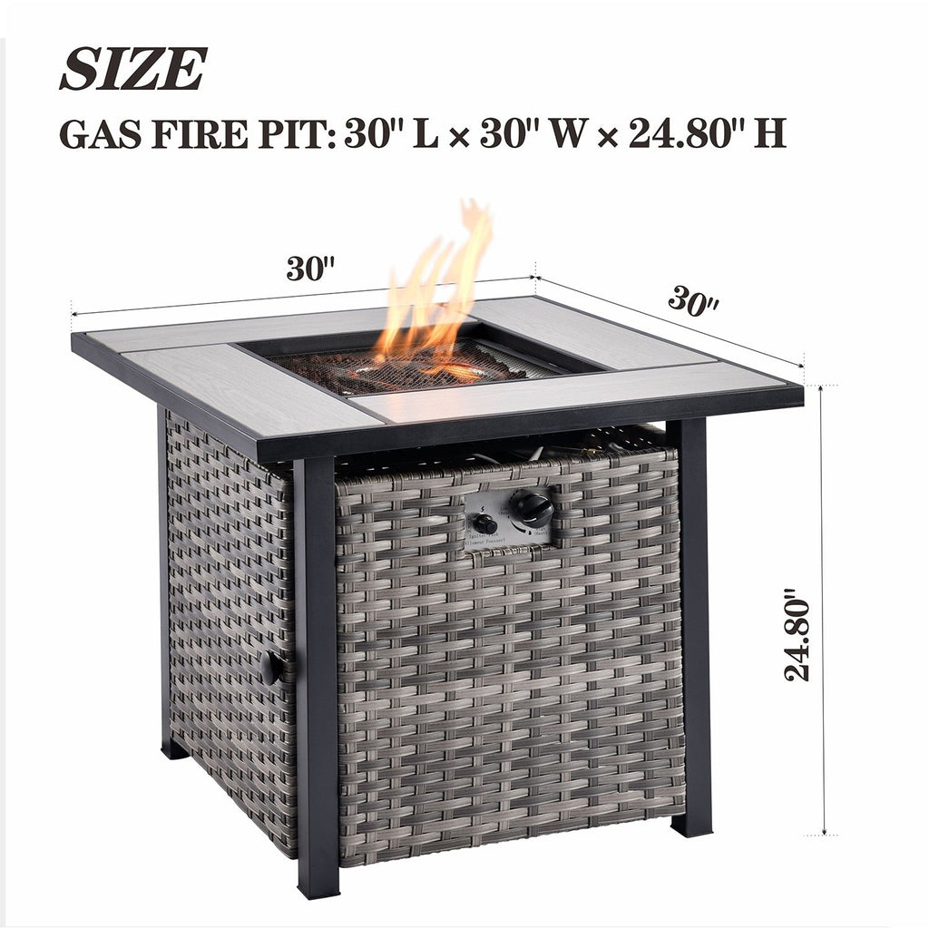 Ensemble de meubles de patio OVIOS en osier gris 8 pièces avec foyer