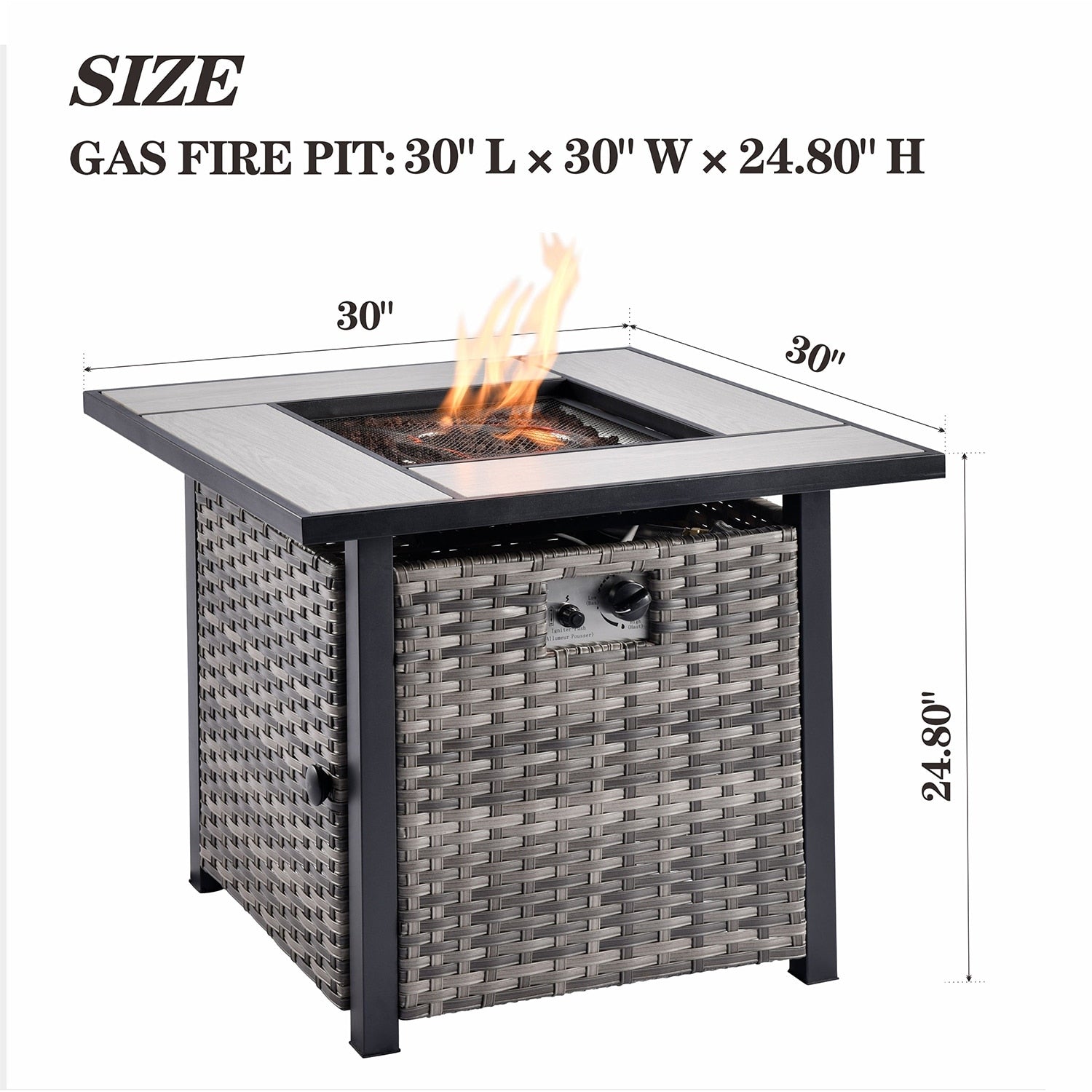 Ensemble de meubles de patio OVIOS en osier gris 8 pièces avec foyer