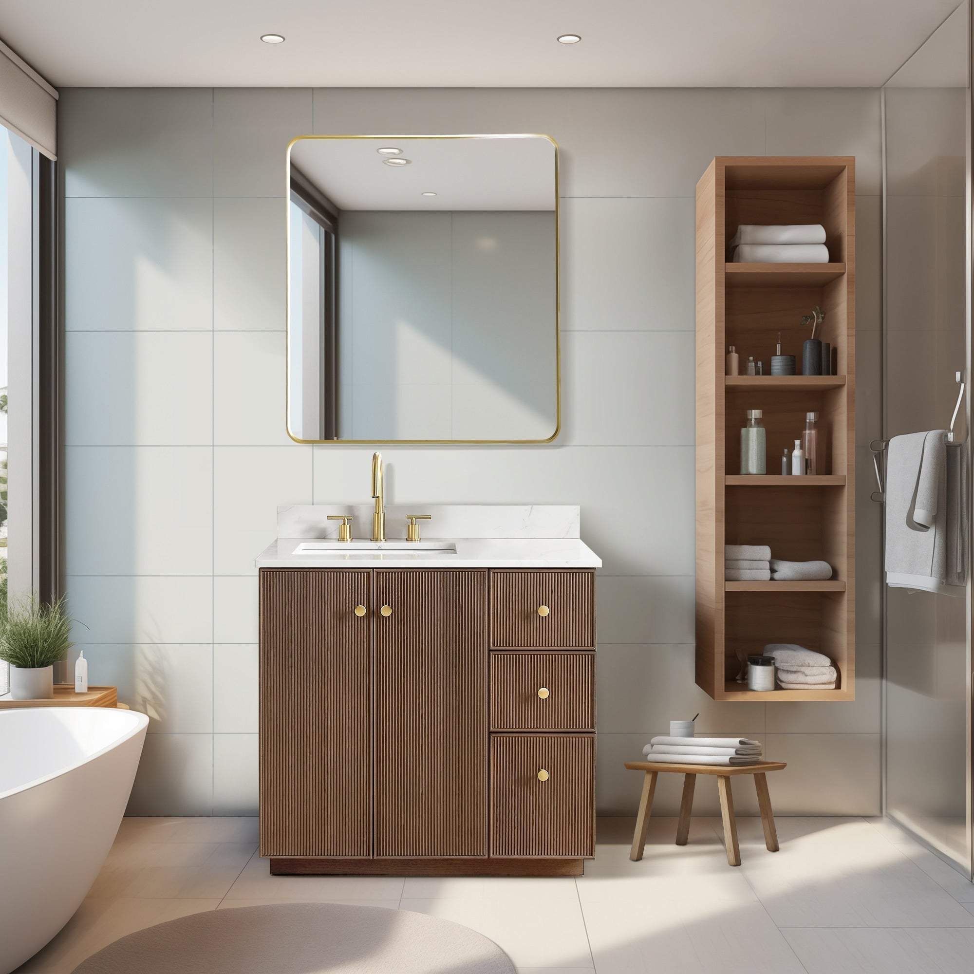Meuble-lavabo Oza avec dessus en pierre de quartz sans miroir