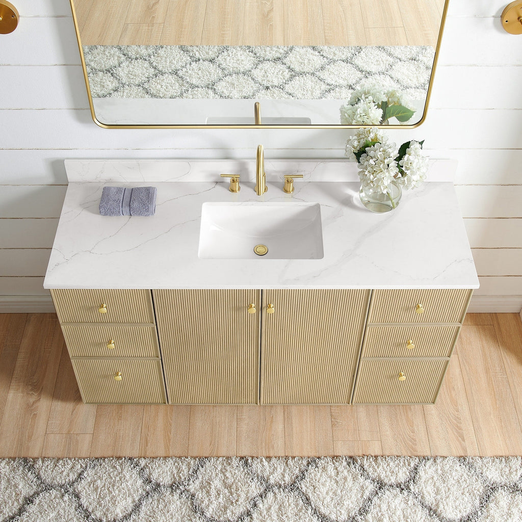 Meuble-lavabo Oza avec dessus en pierre de quartz sans miroir